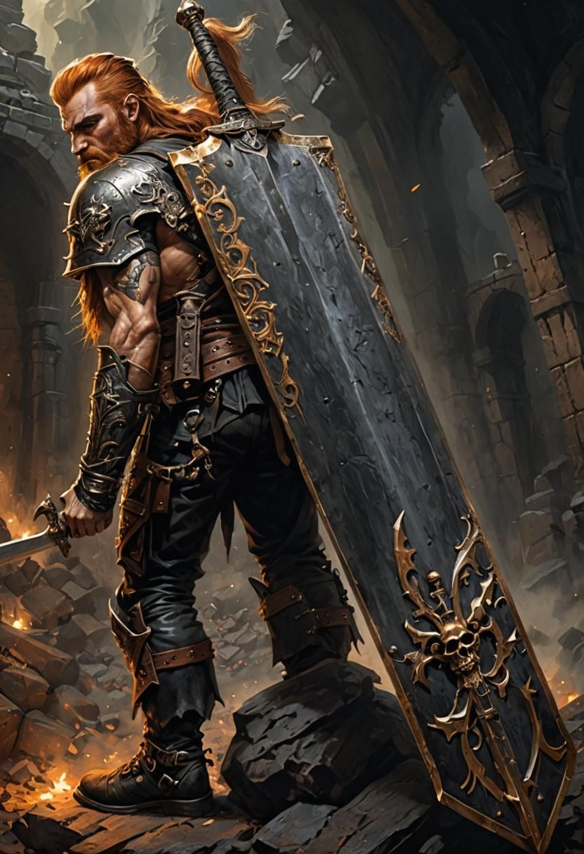 Dwarf Dragonslayer in Catacomb, Dark Fantasy Art