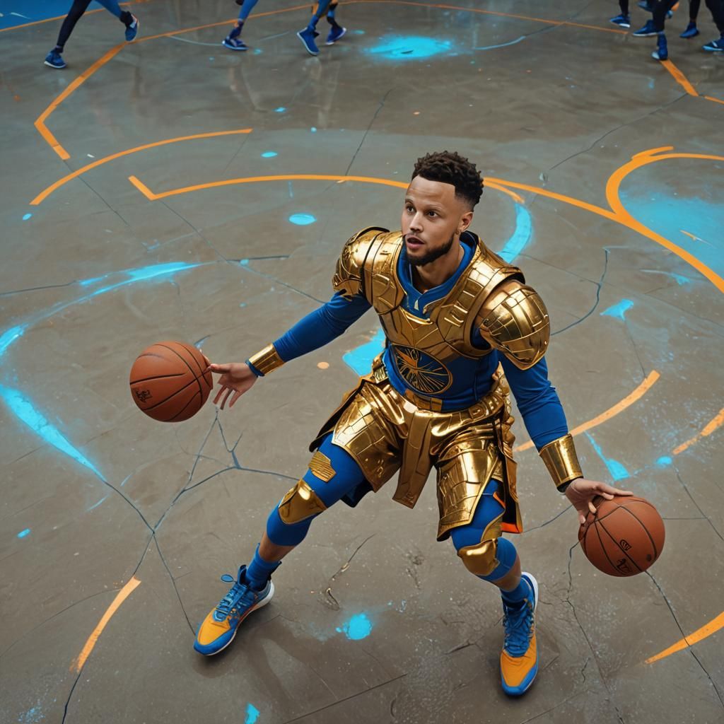 Steph Curry in Golden Armor on Celestial Court