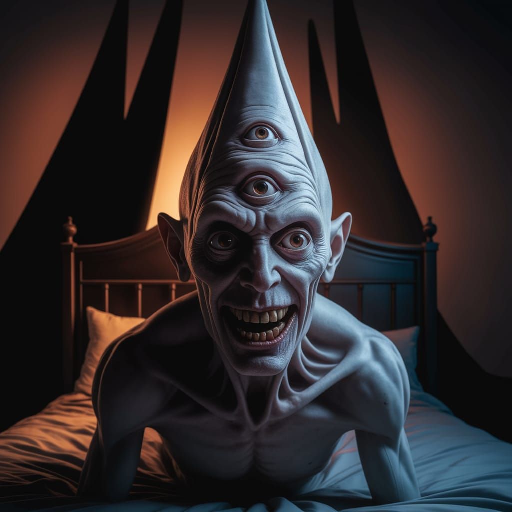 Dark Surreal Horror Figure in High-Contrast Colorized Photog...