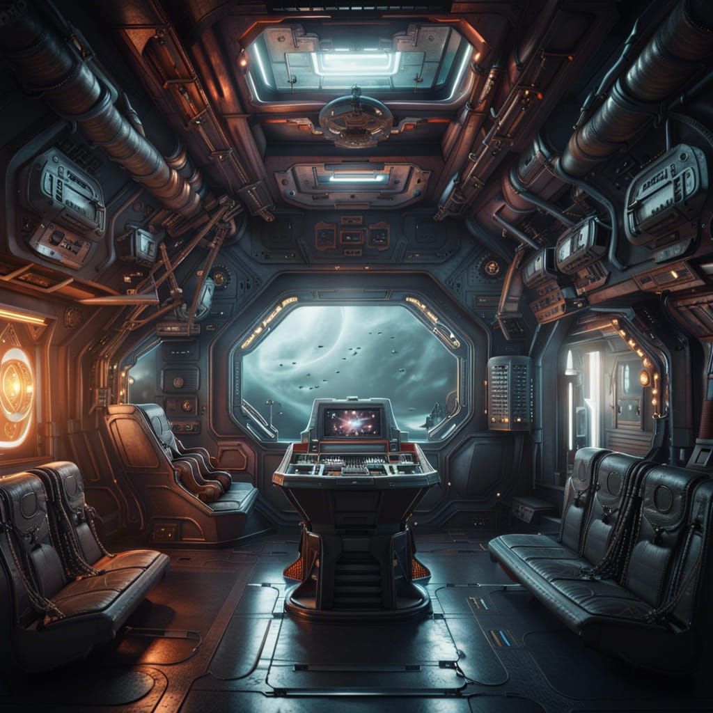 Sci-Fi Spaceship Interior with Rustic Industrial Design