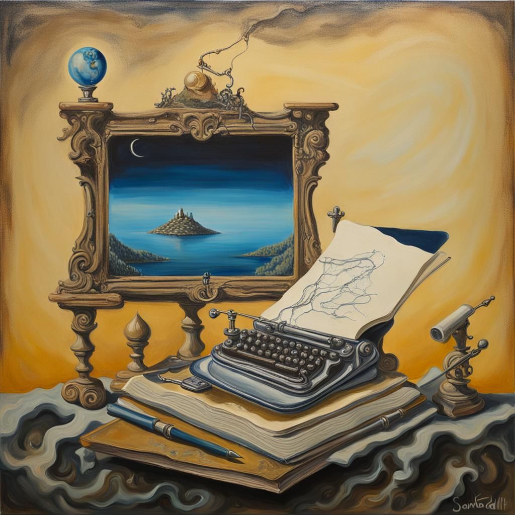 Surreal Notebook Surrounded by Glass Beads in Ocean