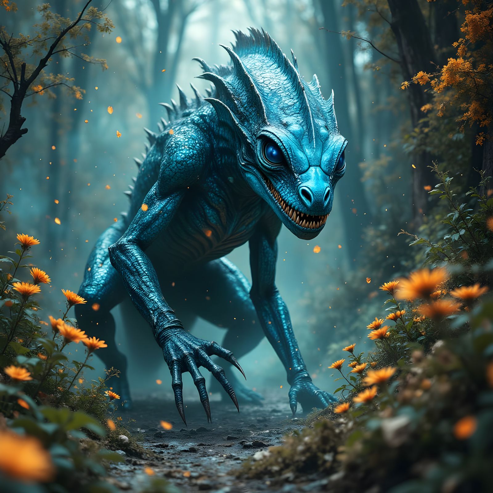 Alien Warrior in Bioluminescent Jungle