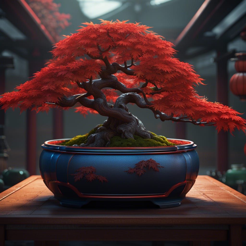 Japanese Maple Bonsai: Detailed Matte Painting