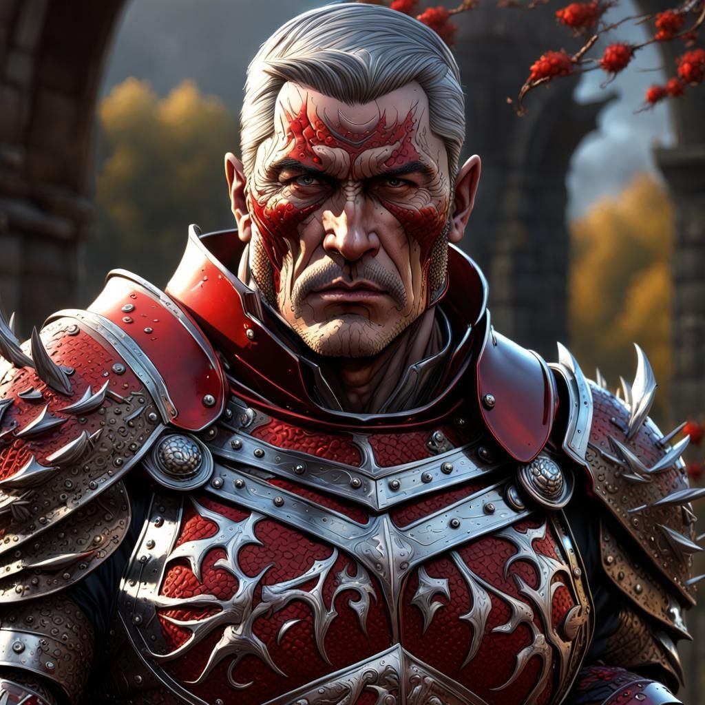 Armored Warrior with Thorns in Gouache Style