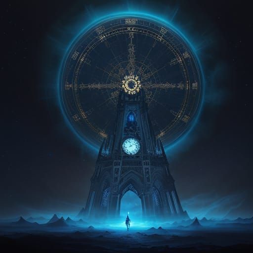 Mystical Clock Tower at Cosmic Dawn and Dusk