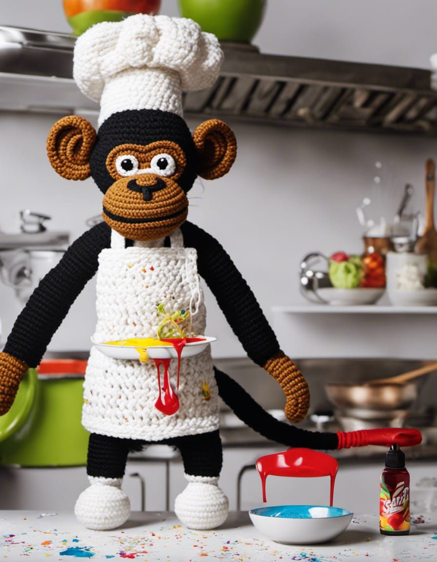 Crocheted Monkey Chef in Graffiti Art Style