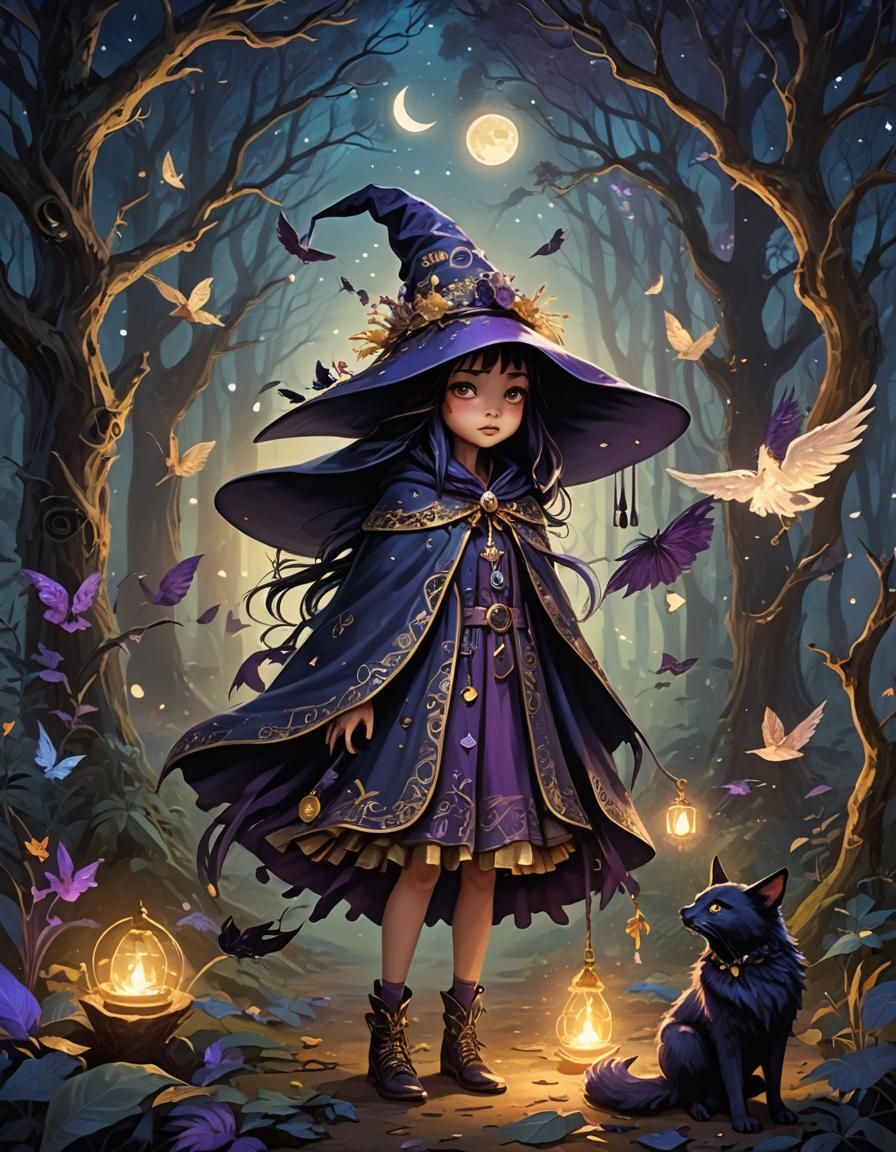 Enchanted Forest Witch at Twilight, Painterly Style