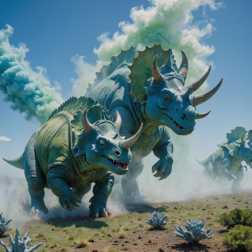 Triceratops Chase Through Blue Vortex