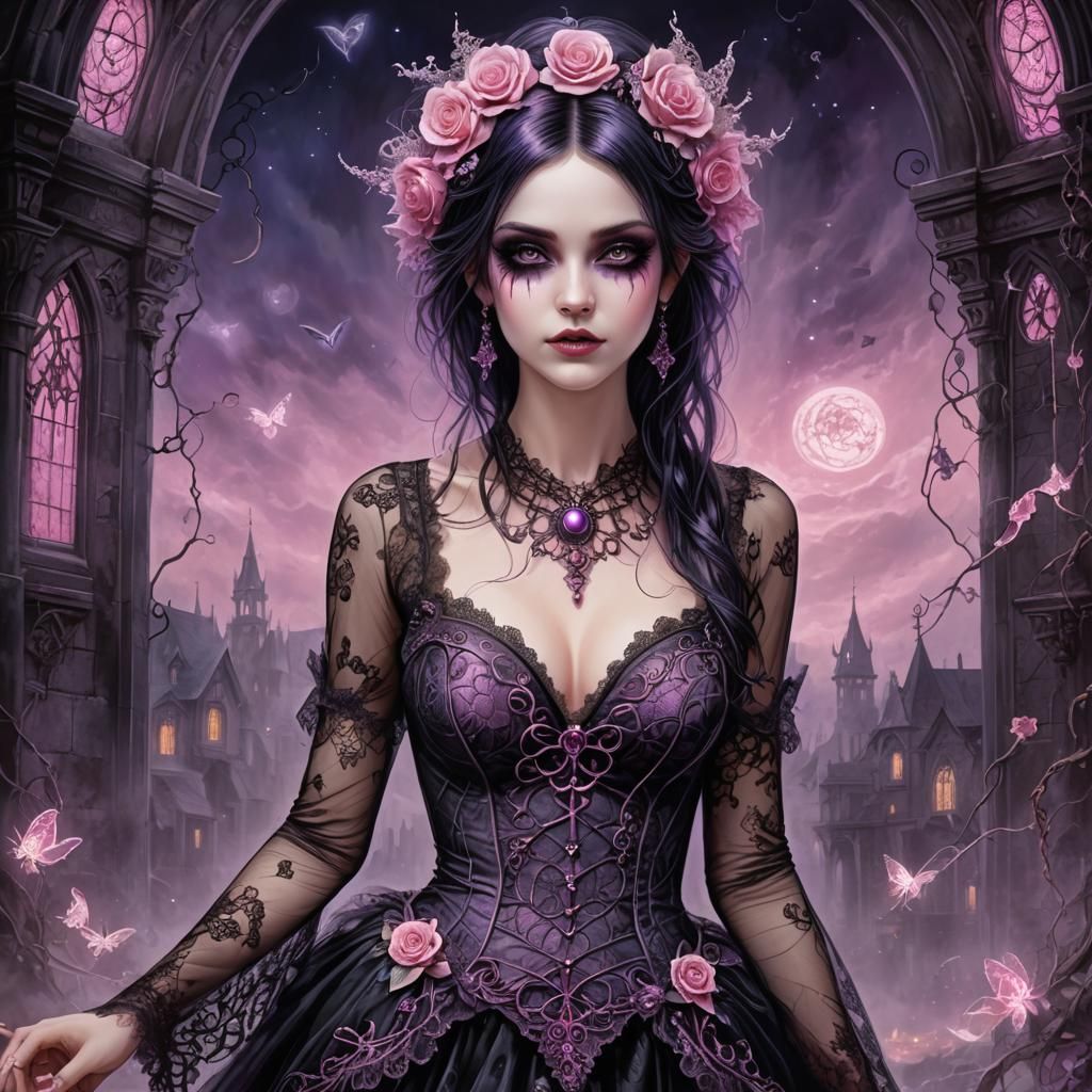 Goth Punk Woman with Bioluminescent Details