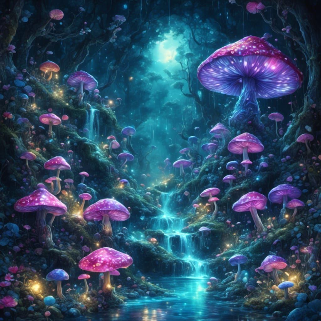 Enchanted Fairy House with Magic Mushrooms in Graffiti Art