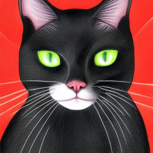 Green-Eyed Black Cat Illustration in Comic Book Style