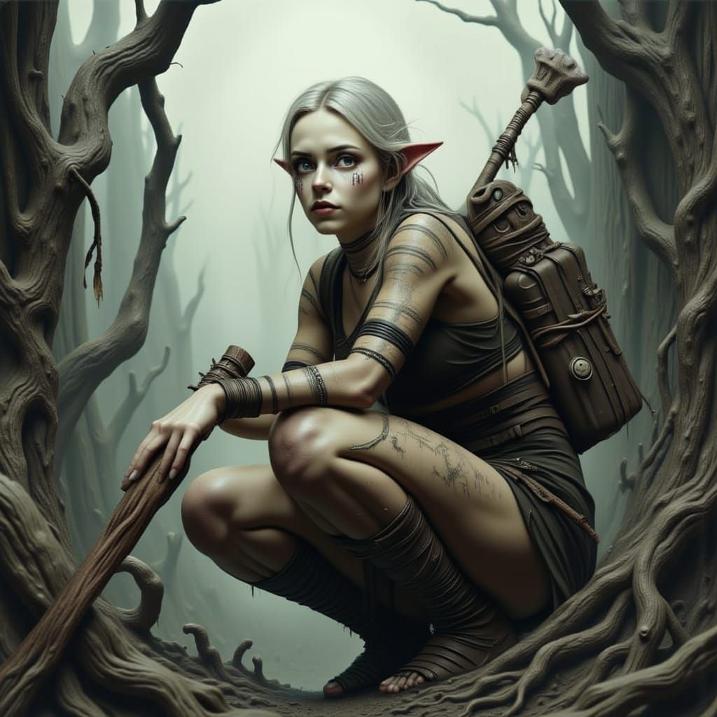 Post-Apocalyptic Warrior in Misty Landscape