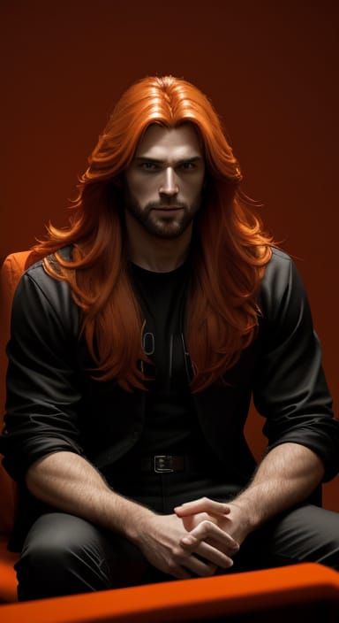 Orange Monochromatic portrait of handsome long haired man