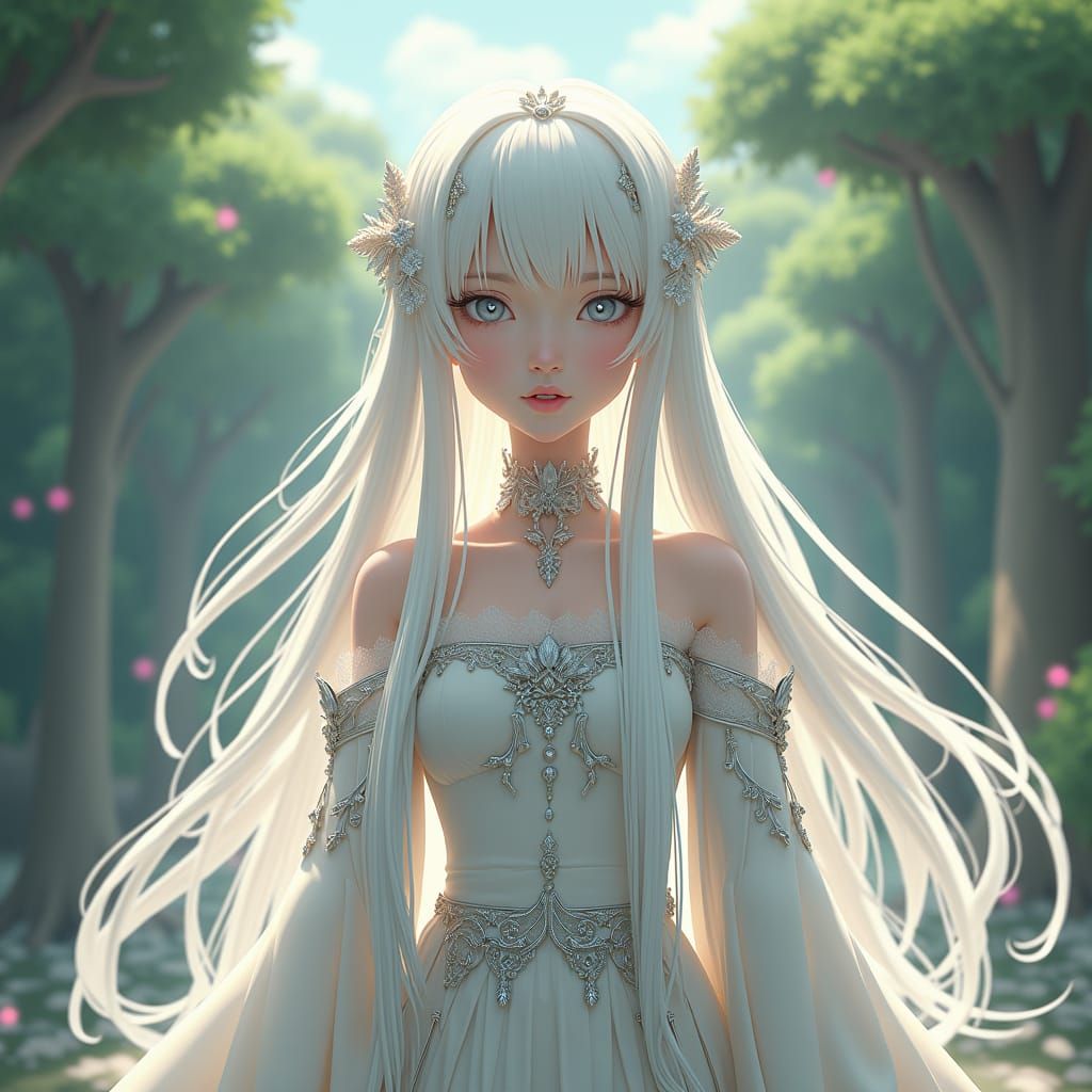 Serene Witch in Dreamlike Anime Landscape