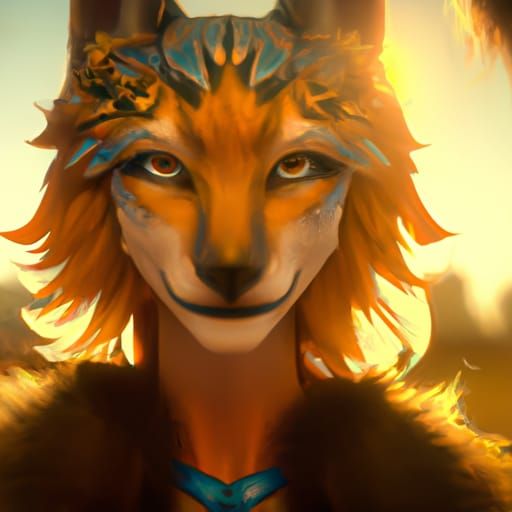 Detailed Furry Portrait in Art Nouveau Style