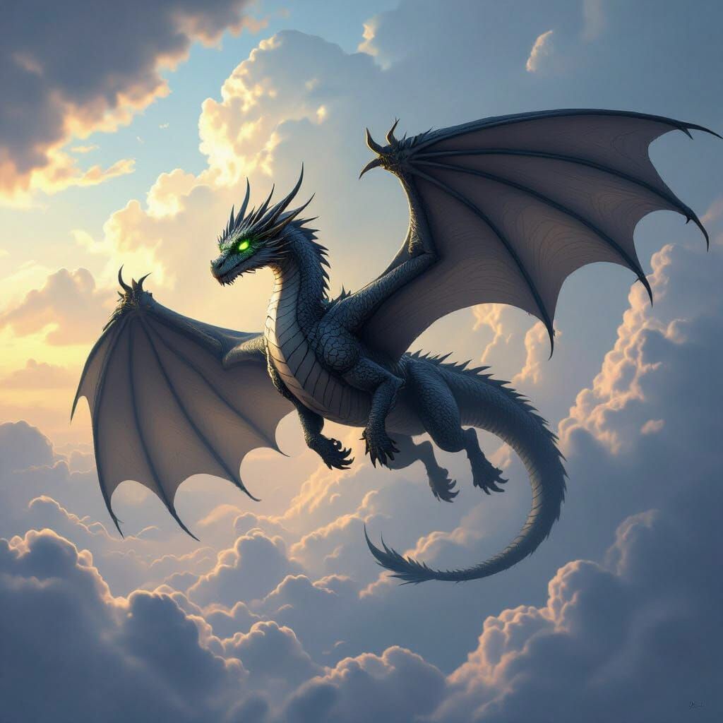 Epic Fantasy Dragon Soars Through Clouds