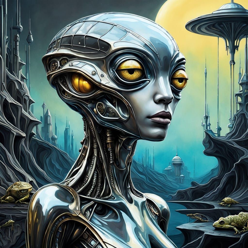 Surreal Alien Frog Beauty in Biomechanical Landscape