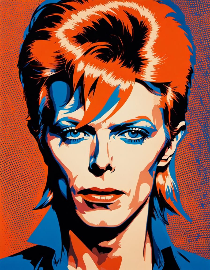 David Bowie Portrait in Vibrant Pop Art Style