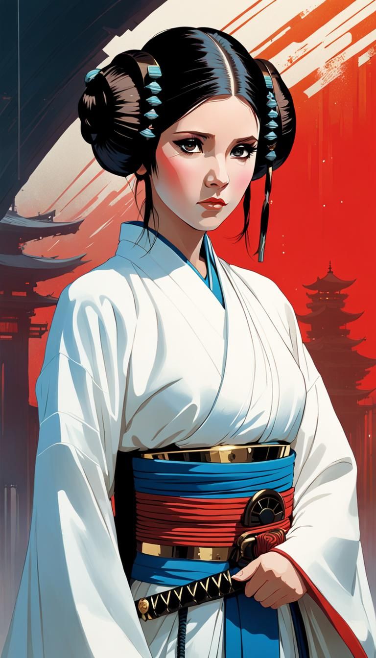 Samurai Princess Leia: Anime-Style Digital Illustration