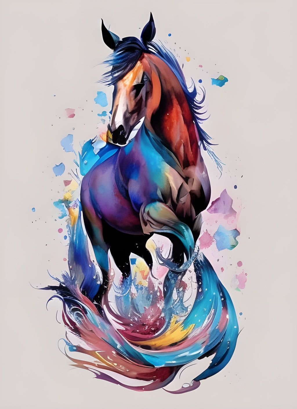 Watercolor Horse Rearing at Ocean's Edge