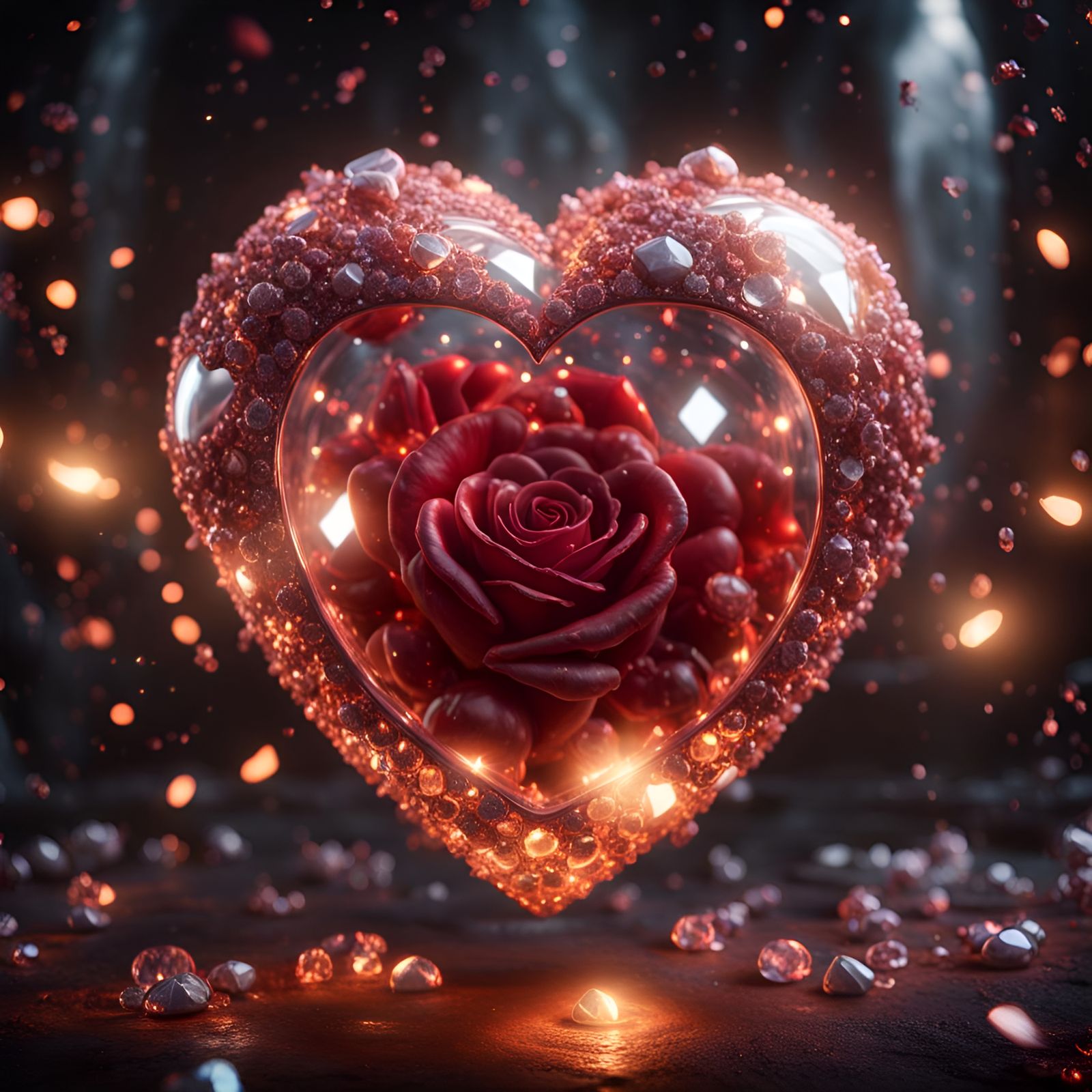Crystallized Heart with Roses and Fairy Gems