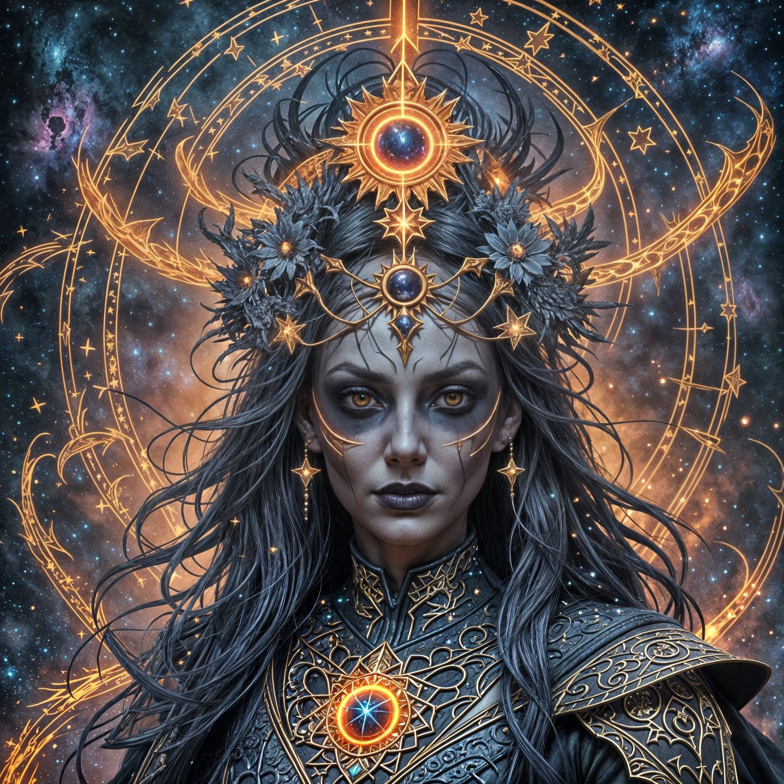 Evil Necromancer in a Starry Galaxy: Fantasy Art