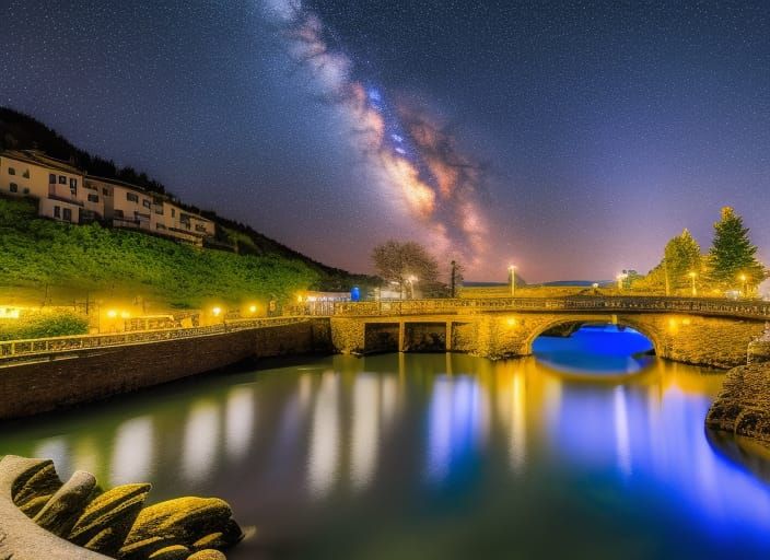 Starry Night River: Van Gogh Style Photorealistic