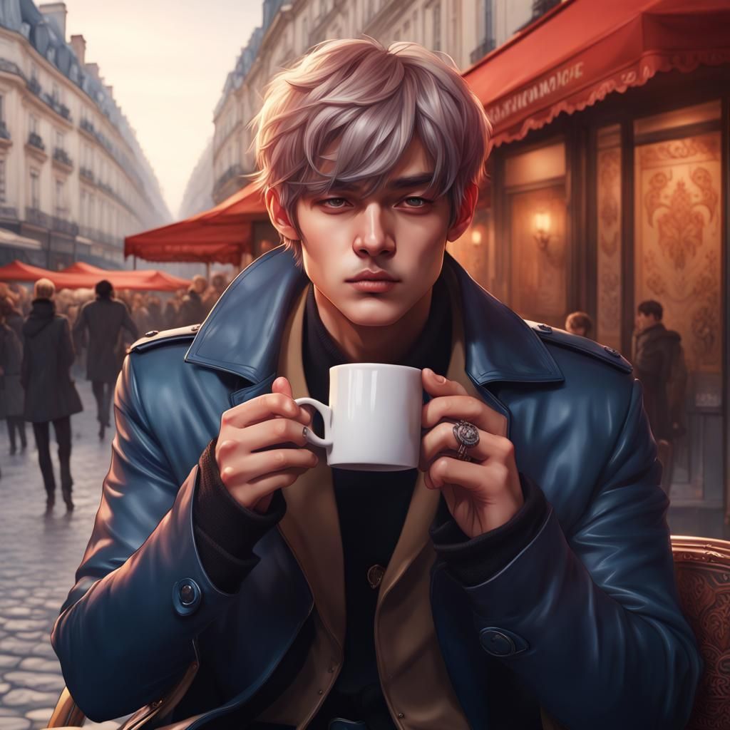 Kim Taehyung Drinks Coffee in Paris: Comic Style