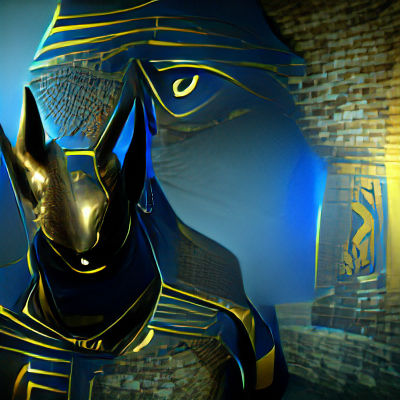 Anubis Portrait in Gold, Blue and Black