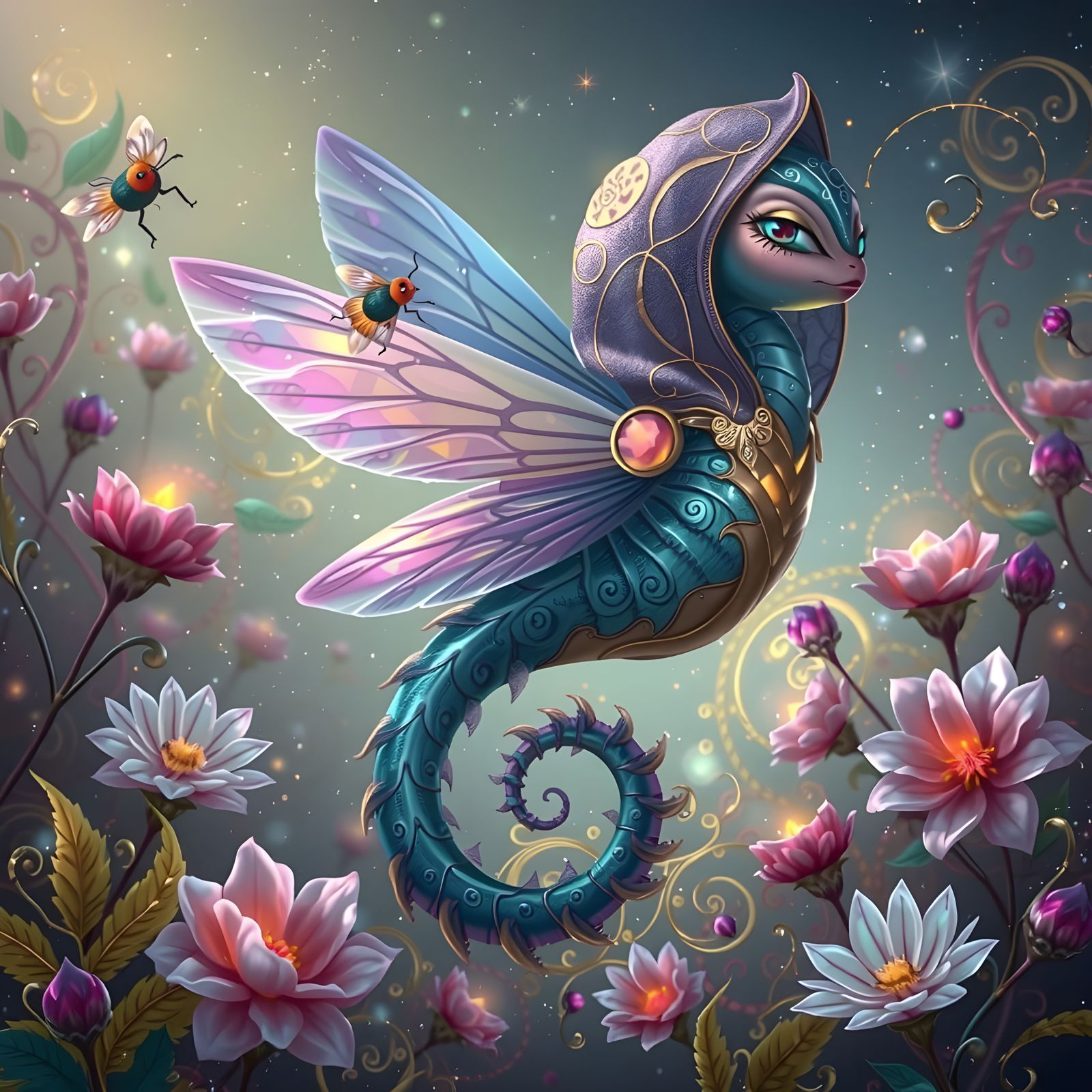 Mystical Firefly Guardian in Whimsical Snowglobe Scene