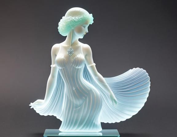 Opalescent Glass Sculpture of a Woman in Art Nouveau Style