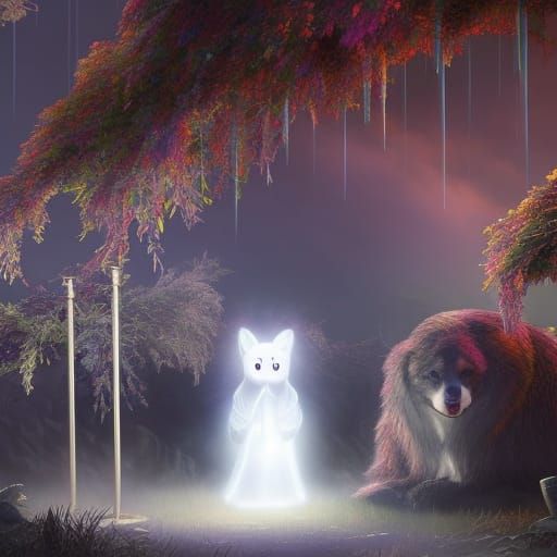 Cartoon Ghost Dog in Spooky Anime Style
