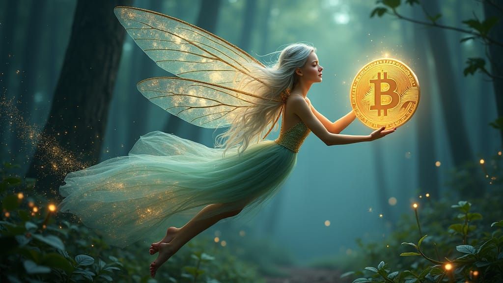 Majestic Fairy Releases Glowing Bitcoin Amidst Bioluminescen...
