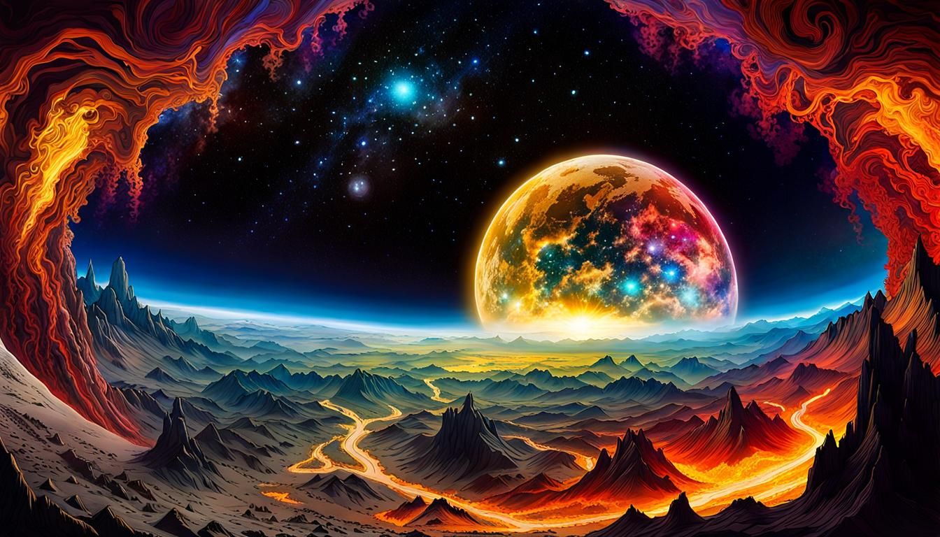 Cosmic Earth Art Masterpiece in Alcohol Ink Style