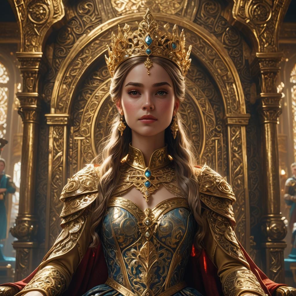 Ornate Fantasy Princess Portrait in Golden Throne Room