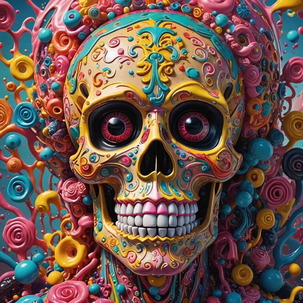 Spongebob Sugar Skull in Oil Painting Style