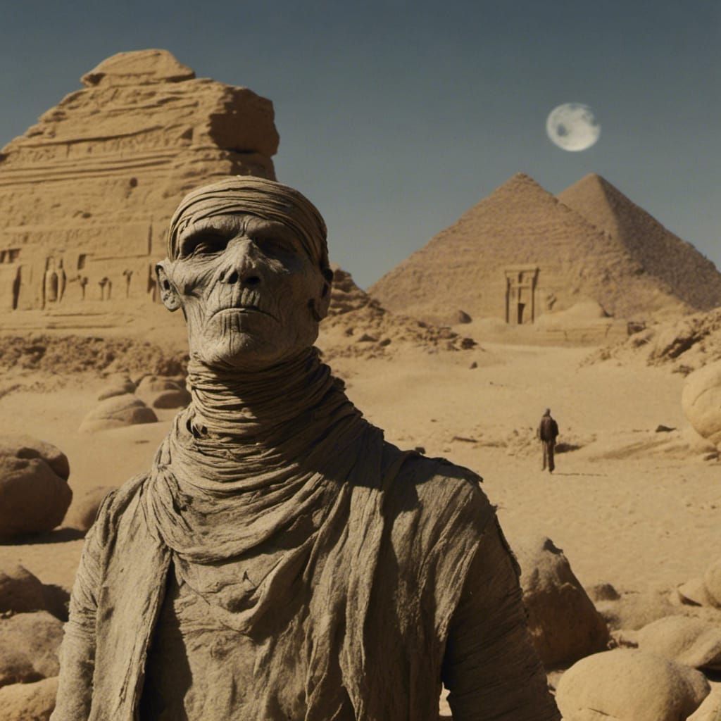 Mummy Defiant Before the Great Sphinx