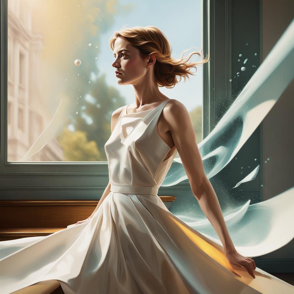 Woman in Lyrical Abstraction with Geometric Splash