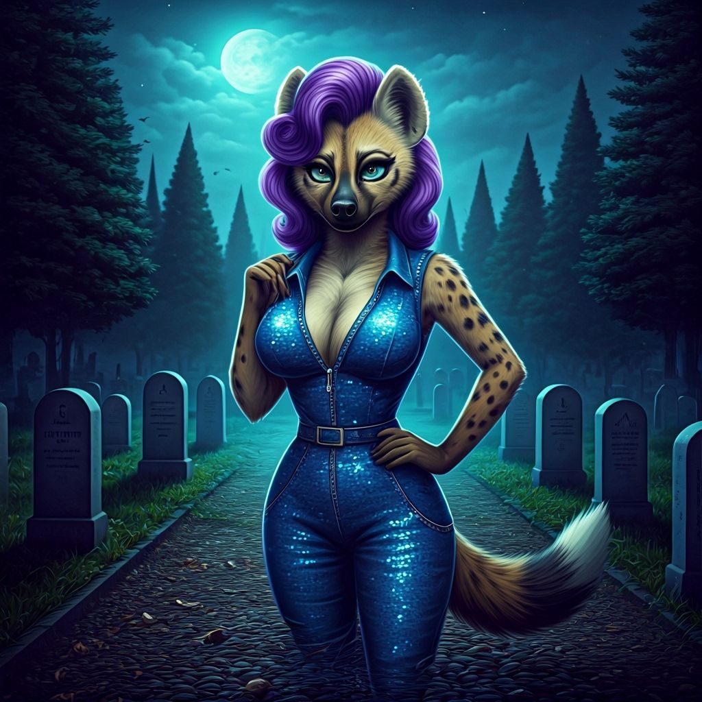 Epic masterpiece of a sassy feisty lithe feminine anthropomorphic (Furry she-hyena) in the Forest Lawn Hollywood Hills c...