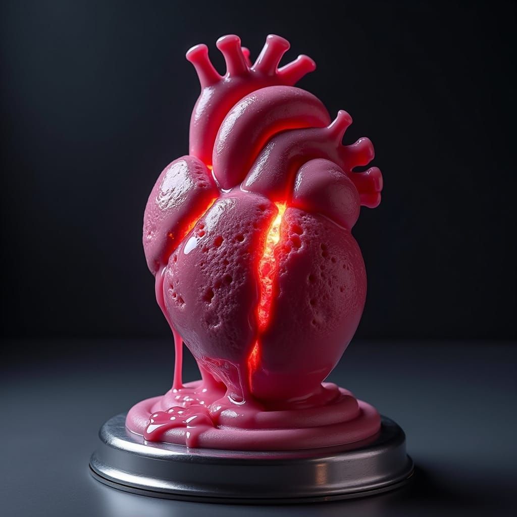 Melting Heart Ice Cream: Surreal Bioluminescent Art