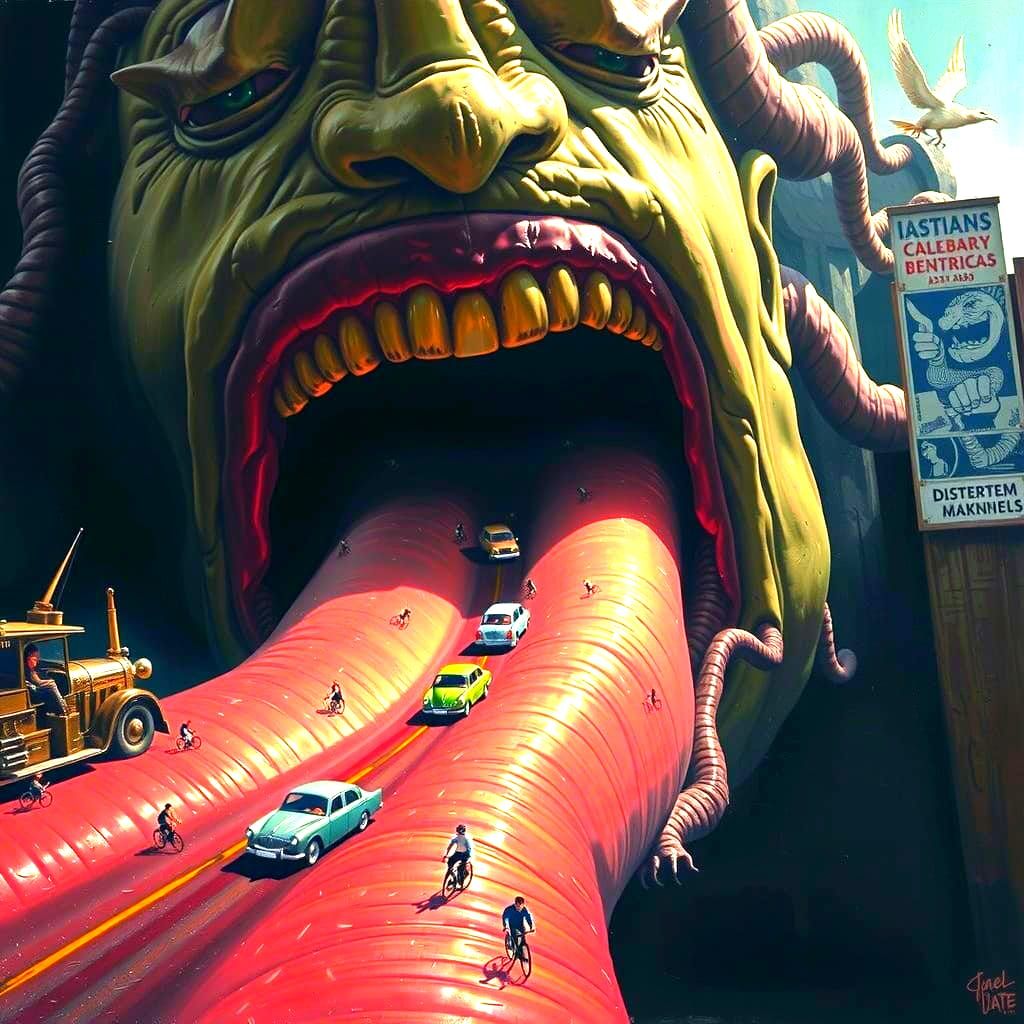 Surreal Tongue Road Leading Into Grotesque Mouth Painting