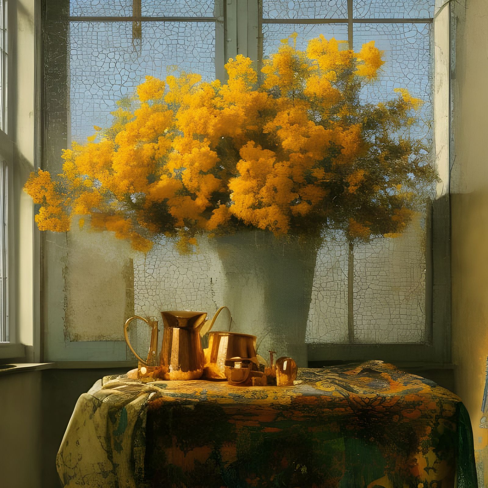 Radiant Flowers by Window in Hyperrealist Style