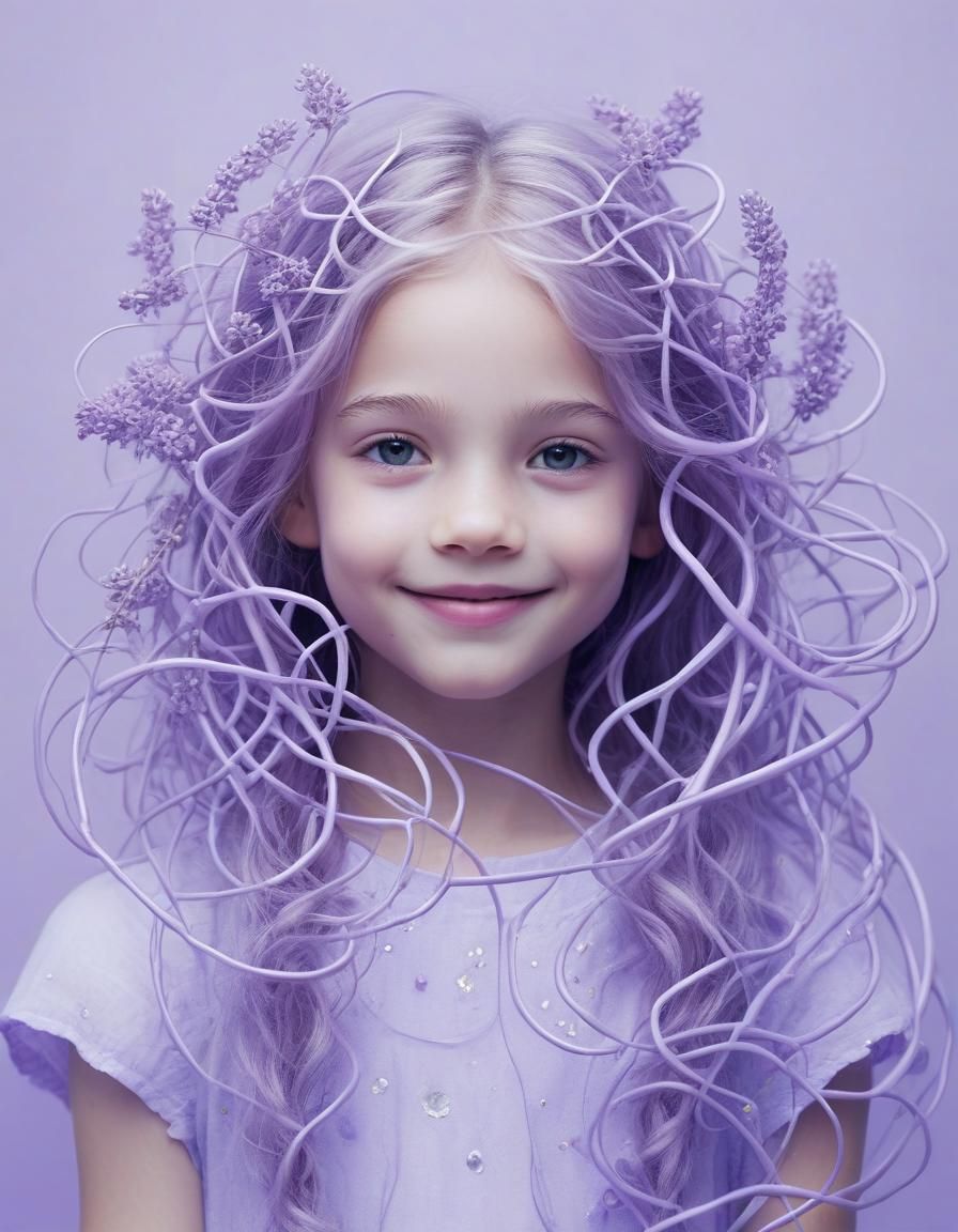 Ethereal Portrait of a Lilac Girl, Minimalist Art