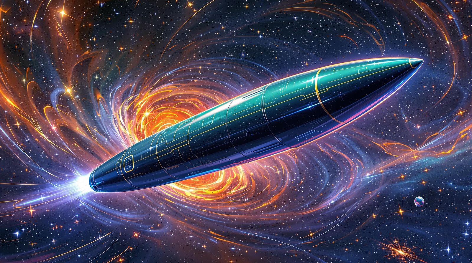 Cylindrical Spaceship Races Through Interstellar Plasma