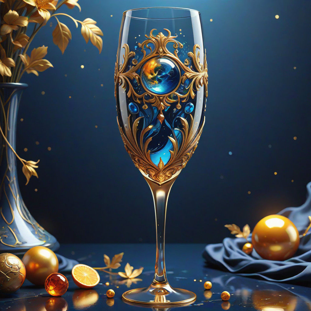 Surreal Champagne Scene in Opulent Art Nouveau Style