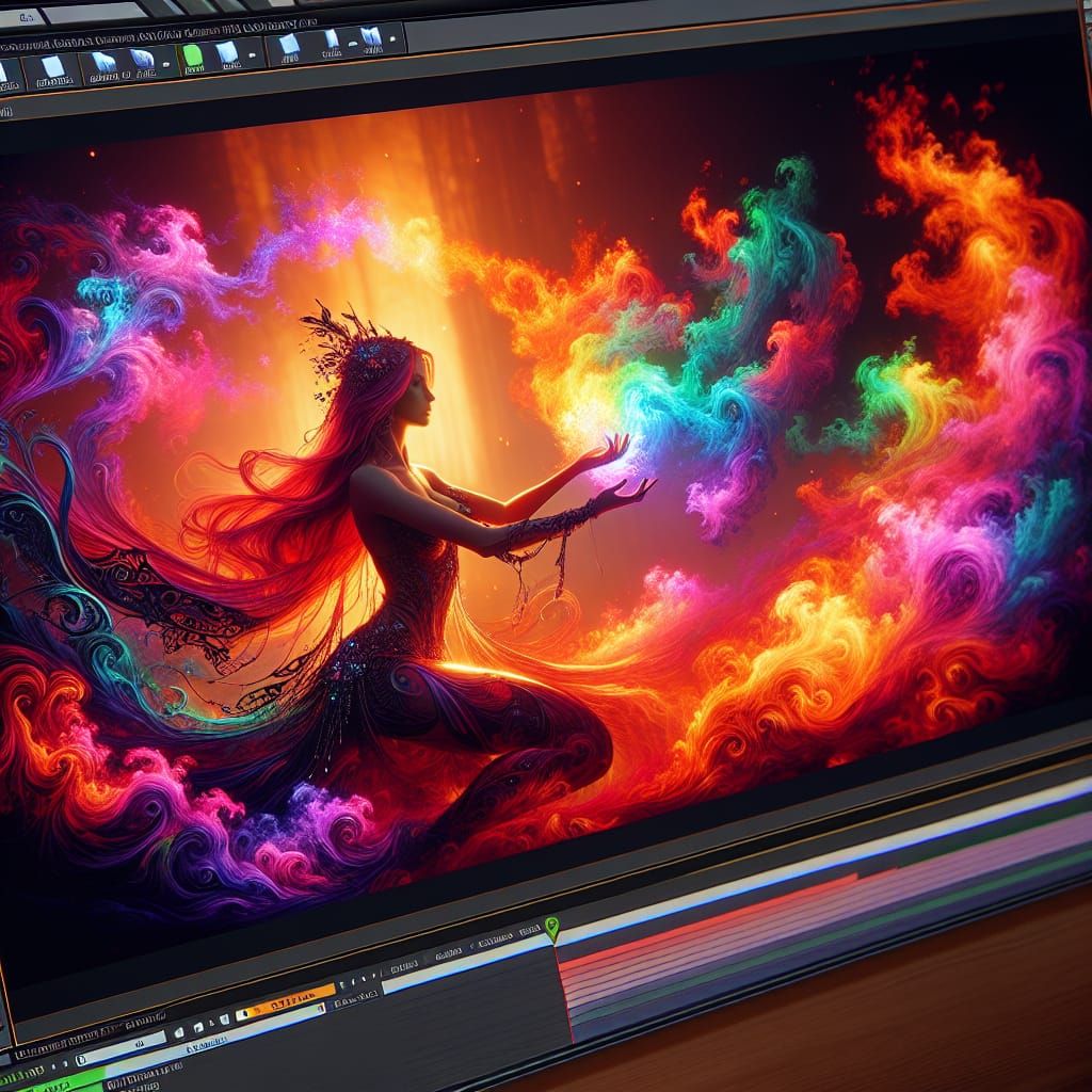 Woman dancing holding multicolored fire