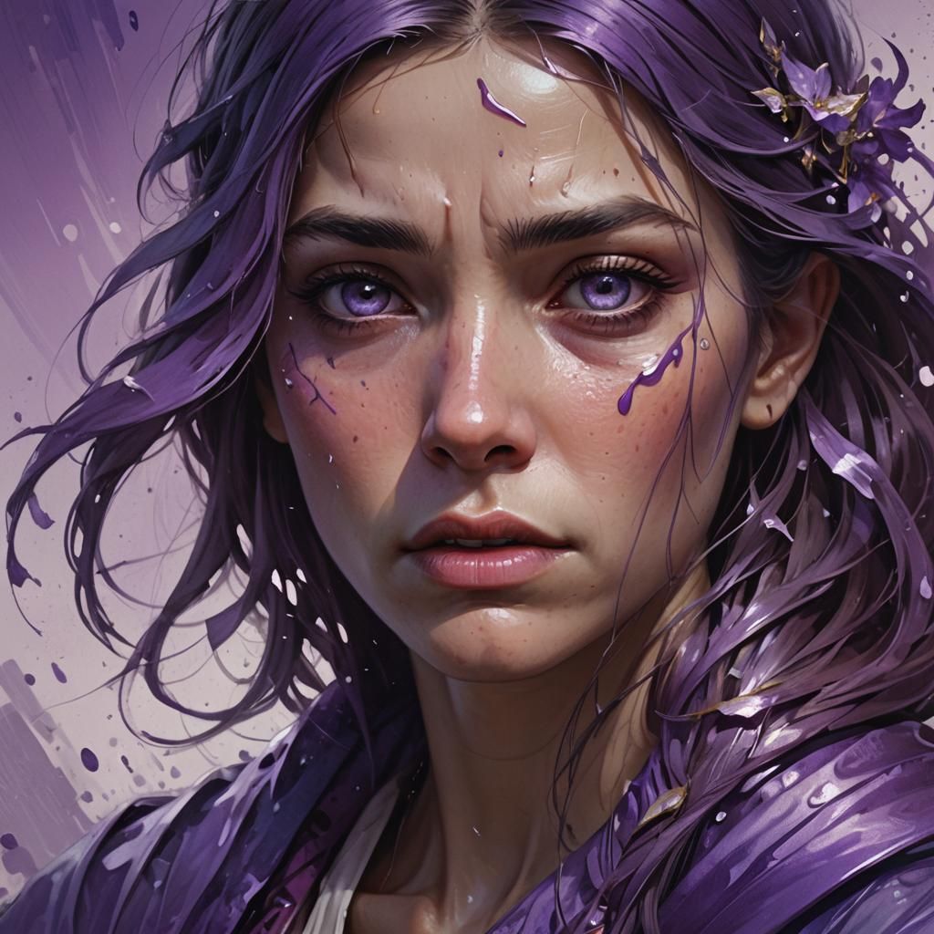 Woman Crying Purple Tears: Detailed Digital Portrait