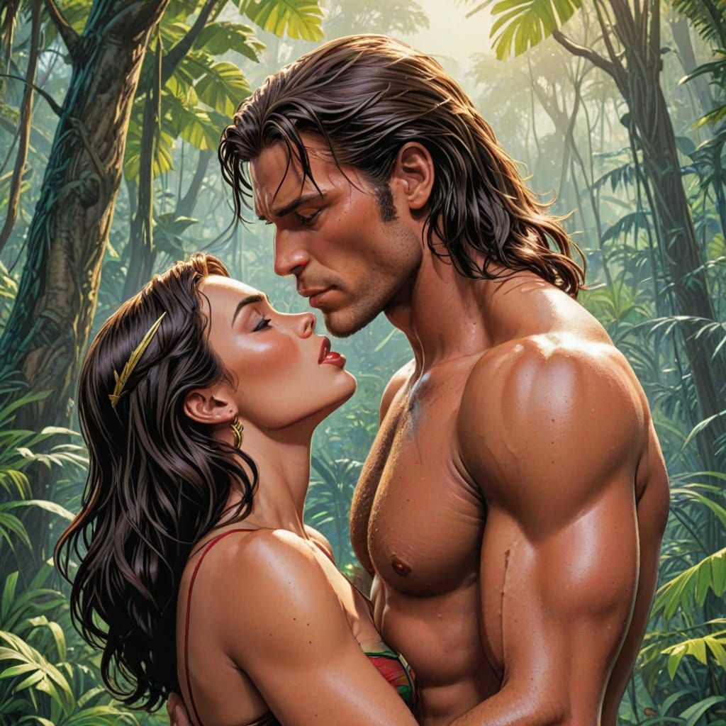 Passionate Jungle Love in Vibrant Comic Book Style