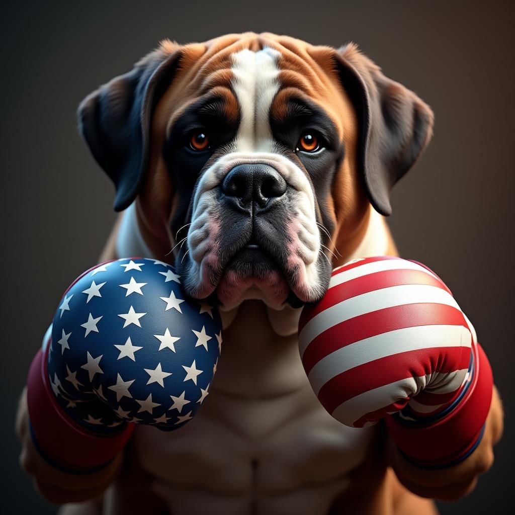 Patriotic Saint Bernard Boxer in Fantasy Art Portrait