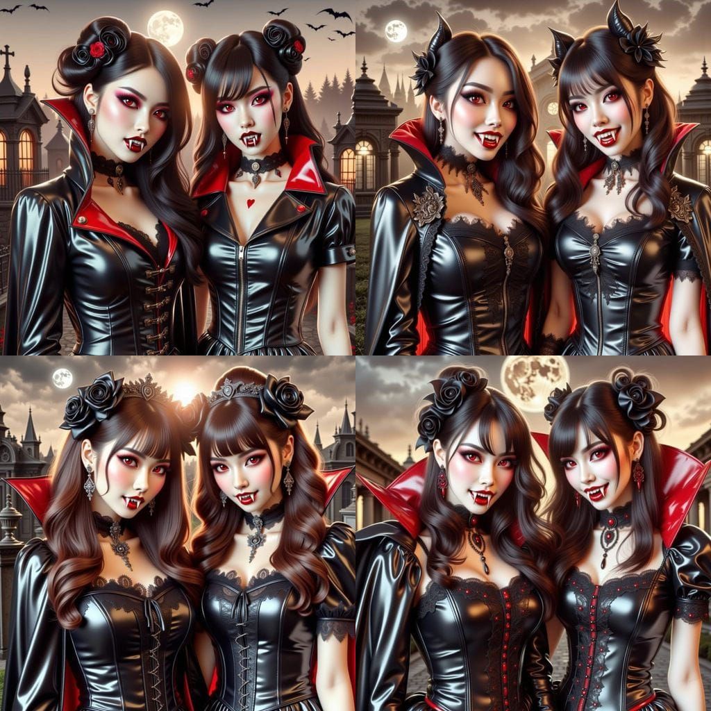 Gothic Cyberpunk Sisters as Asian Vampires